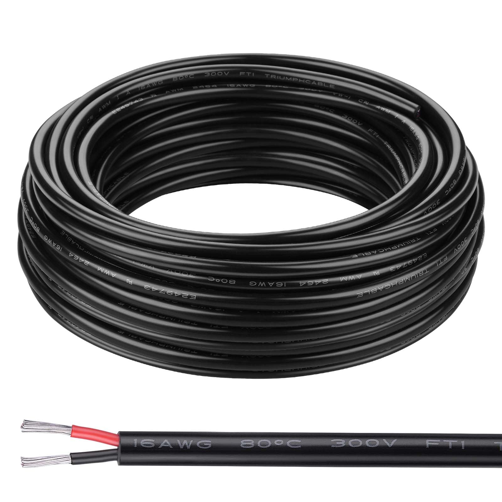 16 Gauge Wire 2 Conductor Electrical Wire 16AWG Electrical Wire Stranded PVC Cord Oxygen-Free Copper Cable 50FT/15M for Low Voltage Landscape Lighting UL Listed (16AWG 50Ft)