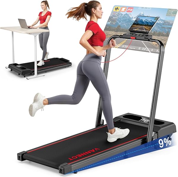 Laufband für Zuhause, VANNECT Walking Pad, 1-12 km/h Klappbares Laufband mit 9% Steigung, Ultra-Leise, LCD-Display, Dreifache Steuerung - Fernbedienung + App + Handlauf-Tasten, Belastbar bis 150 kg