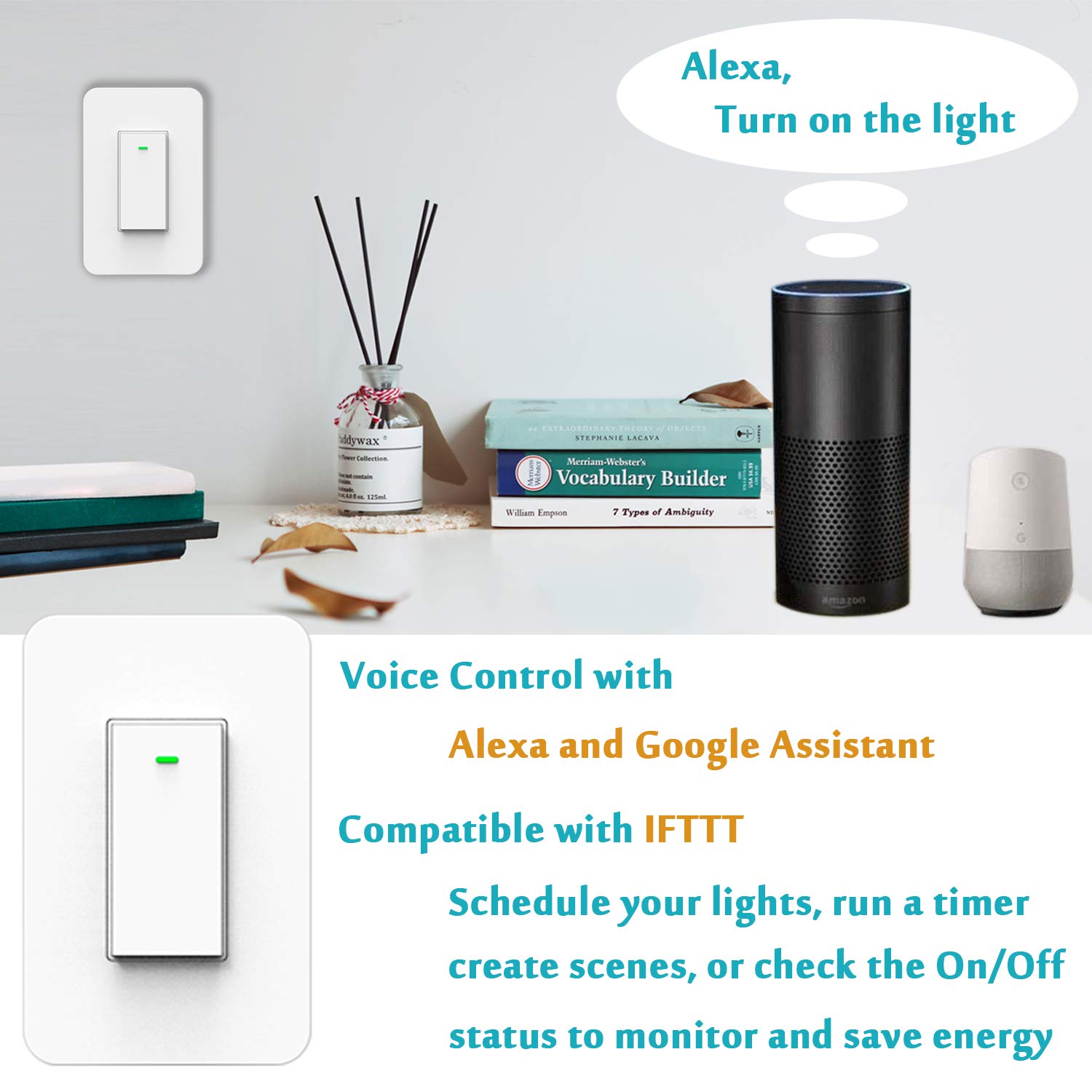 Kkcool Smart Switch 3 Way Smart WiFi Light Switch Compatible with Alexa