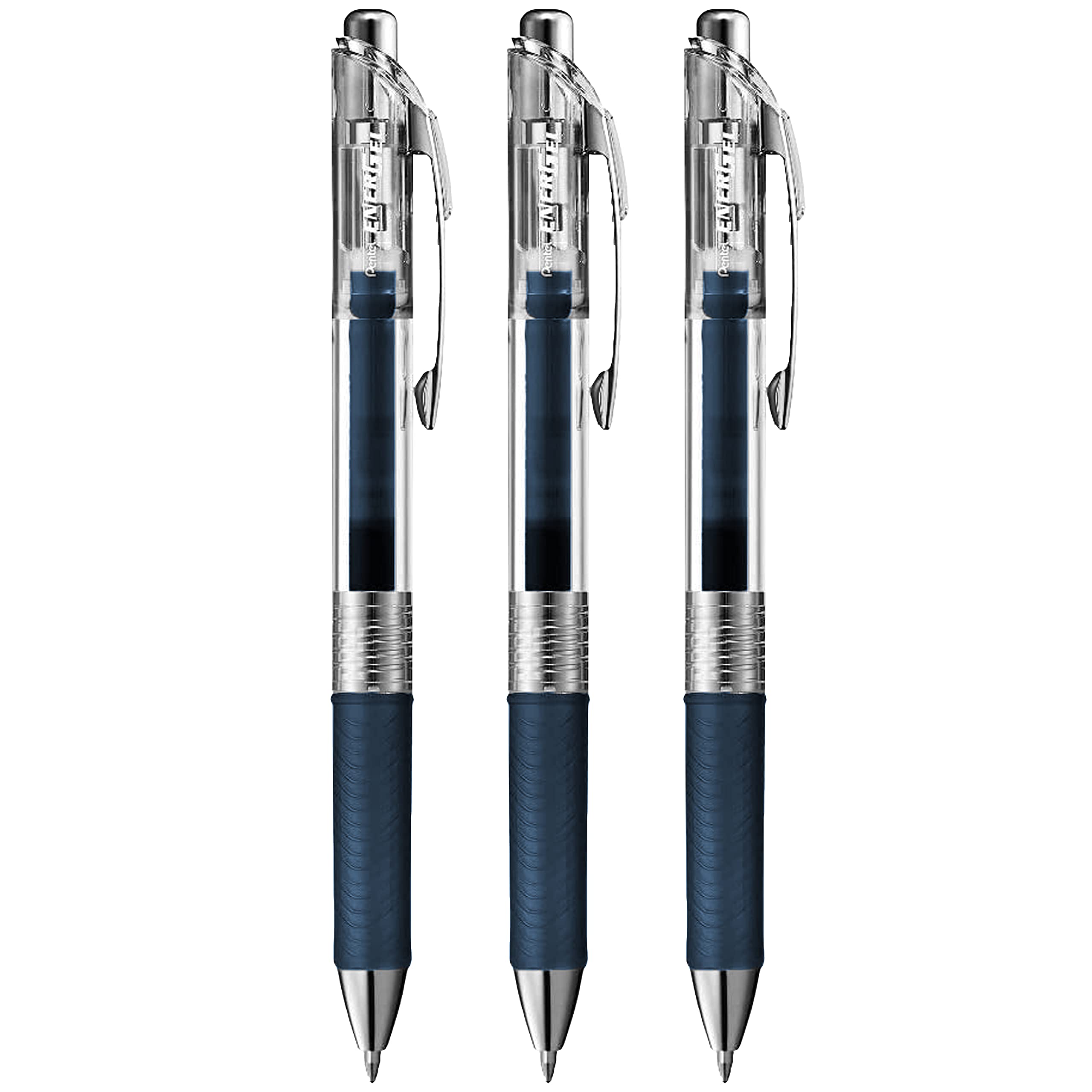 Pentel EnerGel Pure BL77TLE - Retractable Liquid Gel Ink Pen - 0.7mm - Navy Blue - Pack of 3
