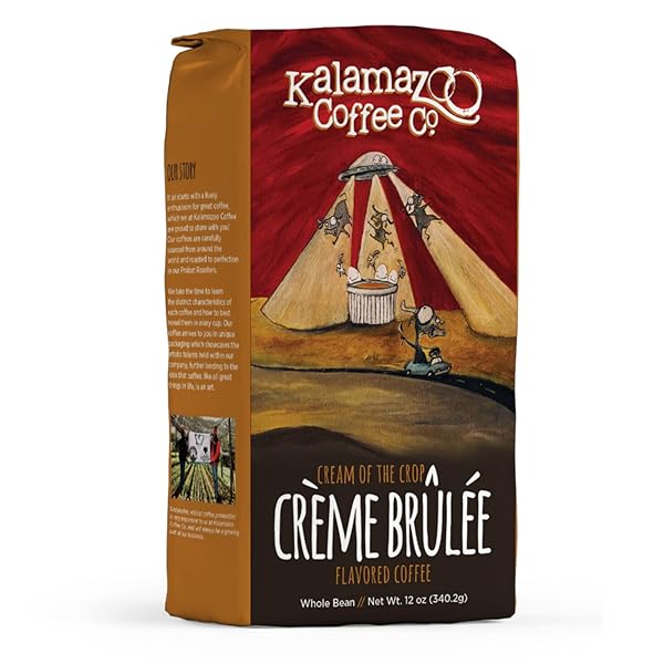 KALAMAZOO COFFEE COMPANY CRÈME BRULÉE WHOLE BEAN COFFEE – CREAM OF THE CROP FLAVORED COFFEE | 12OZ BAG (1 PACK)