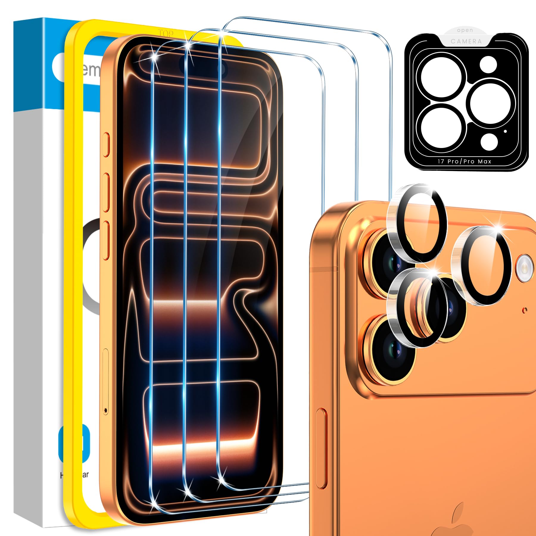 Photo 1 of Fotbor Compatible for 3 Pack iPhone 17 Pro Max Screen Protector with 1 Set Camera Lens Protector, 2025 Upgrade 9H+ Premium Tempered Glass 17 Promax, Easy Installation Kits, 6.9 inch