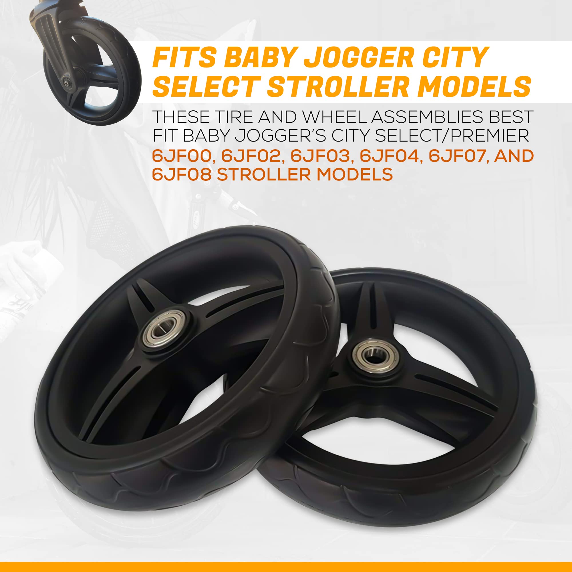 Front Wheels and Tires Compatible with Baby Jogger City Select and Premium Strollers (not Mini GT or LUX), set of 2