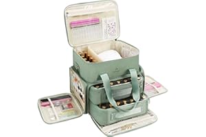 Relavel Nail Polish Organizer, Double Layer Nail Bag Holds 80-100 Bottles (15ml/0.5fl.oz) & Nail Lamp Nail Kit Storage Case, Extra Large Travel Nail Supplies Shoulder Bag for Manicure Tools (Green)