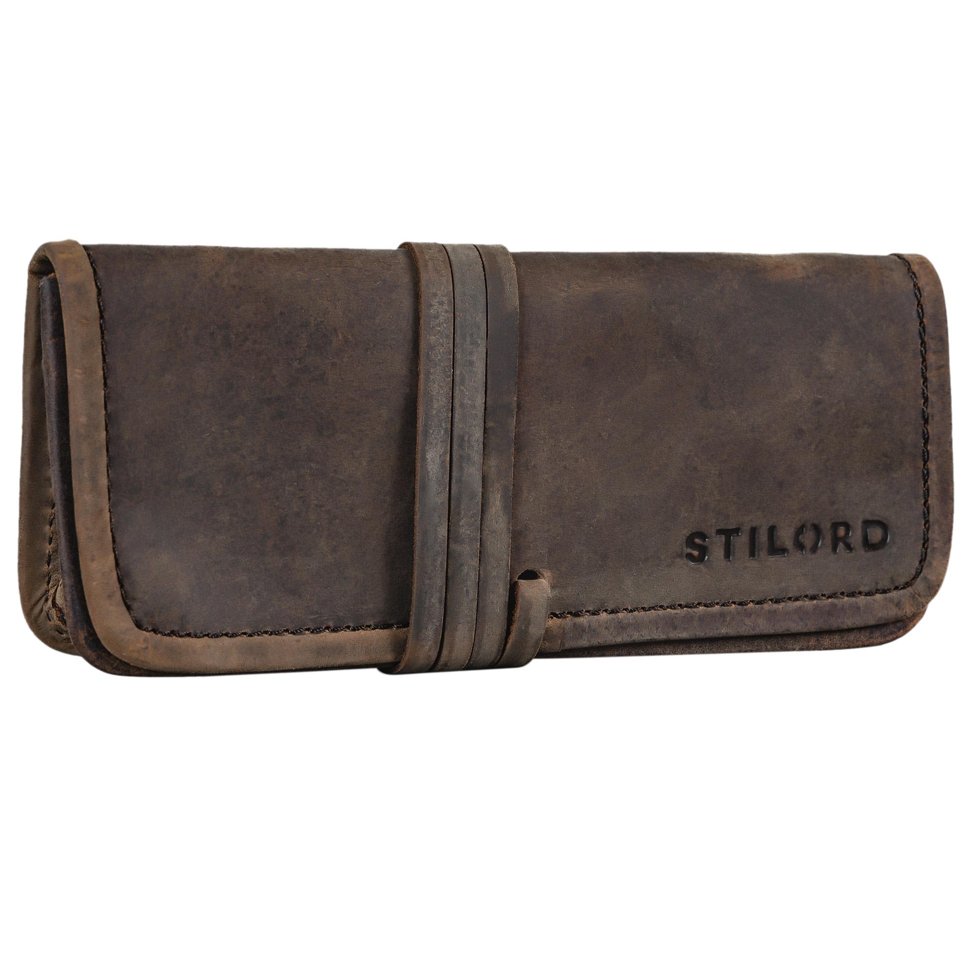 STILORD "Lenny" Pencil case Leather Vintage Small Ideal as a Little Wallet Purse Stylish Pen case and Cosmetic case in Genuine Buffalo Leather Colour:Colorado - Brown