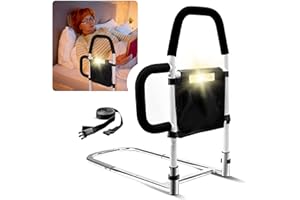 SHTALHST Bed Rails for Elderly Adults Safety-With Motion Light & Storage Pocket, Bed Safety Rails for Seniors, Bed Assist Bar for Seniors, Bed Cane for Seniors Fit Any Bed, Make Getting in & Out of Bed Easier