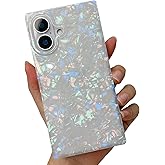 BANAILOA Compatible with iPhone 16 Case Rectangle Edge for Women,Luxury Sparkle Colorful Shell Case Protective Soft Slim Girly Phone Cover Designed for iPhone 16-6.1 inch (Colorful Shell)