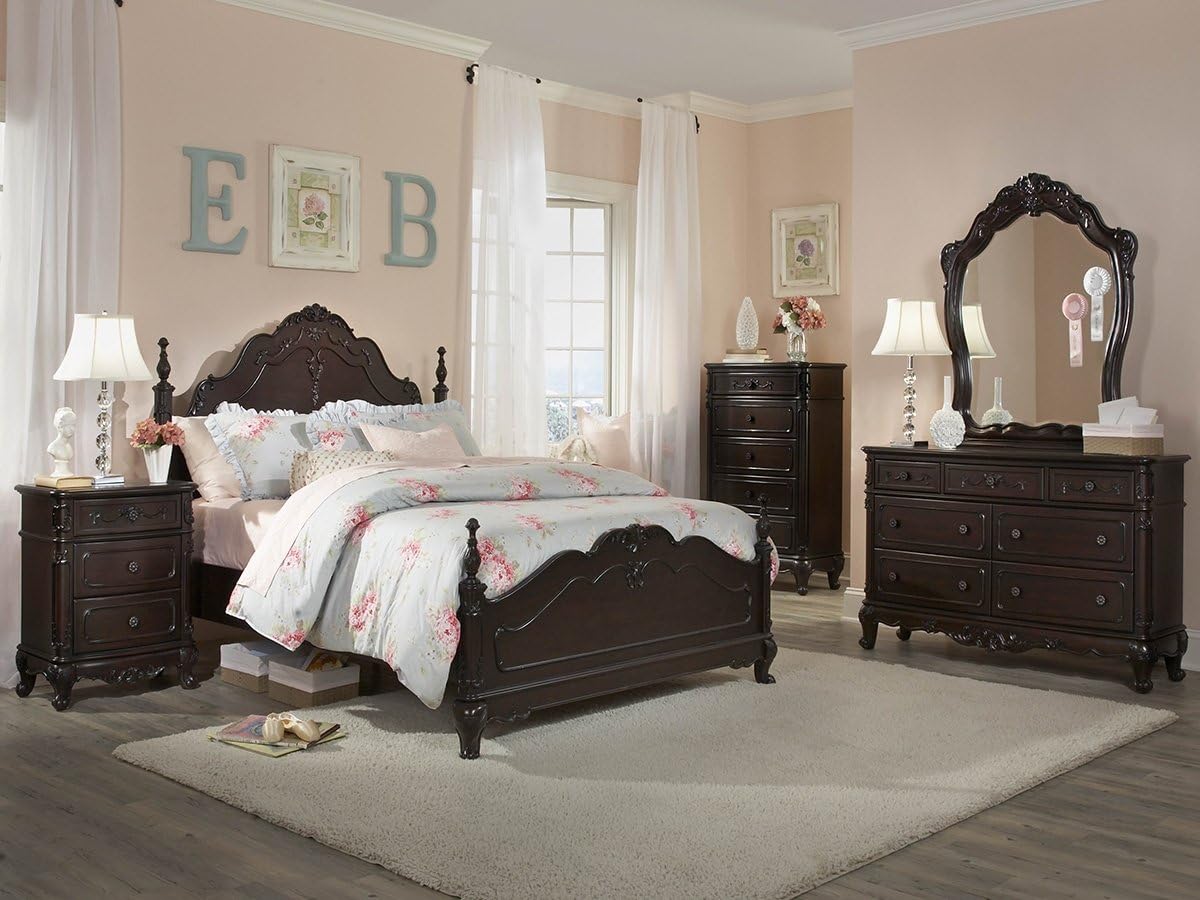 Cinderella 5 PC Queen Bedroom Set with 2 Nightstand by Homelegance in Dark Cherry