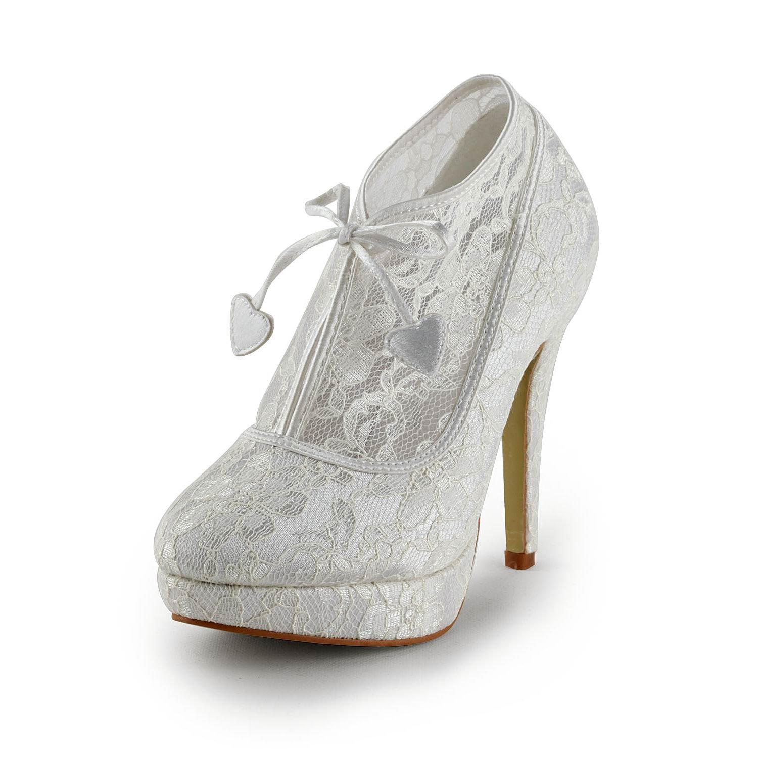 TDA Women�s Ankle Boots White Lace Wedding Shoes High
