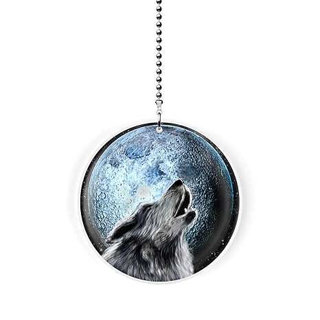 Howling Wolves Moon Glow In The Dark Fan Light Pull Pendant With