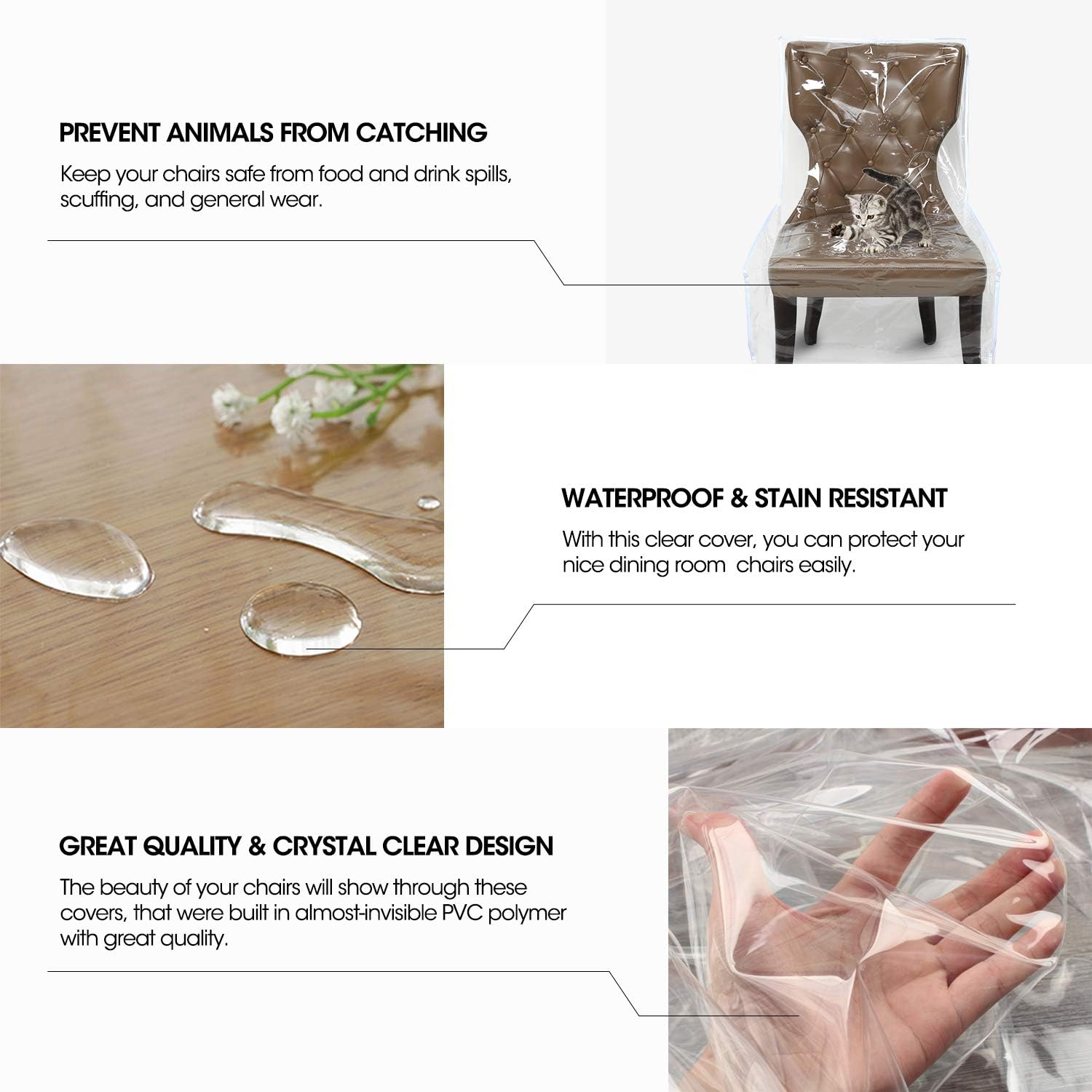 Zipcase 2 Packs All Cover in Plastic Dinning Chair Covers - Heavy Duty Clear Chair Protectors Keep Your Dinning Chair Away from Water Dust Paws and Claws: Furniture & Decor