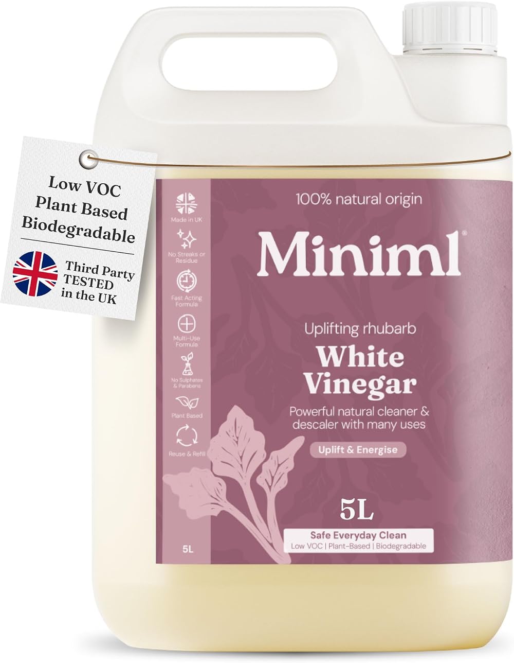 Miniml White Vinegar Cleaning Refill Wild Rhubarb 5L Multi Purpose