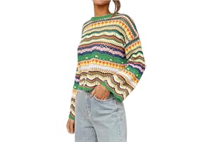 Dbzhuyn Women's Crochet Sweater,Crochet Sweaters for Women Long Sleeve Loose Hollow Out Crochet Tops Casual Knitwear Tops