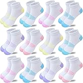 Tsmollyu Girls Socks 12 Pairs Ankle Socks for Girls Kids Athletic Cotton Sports Sock Running Low Cut Sock