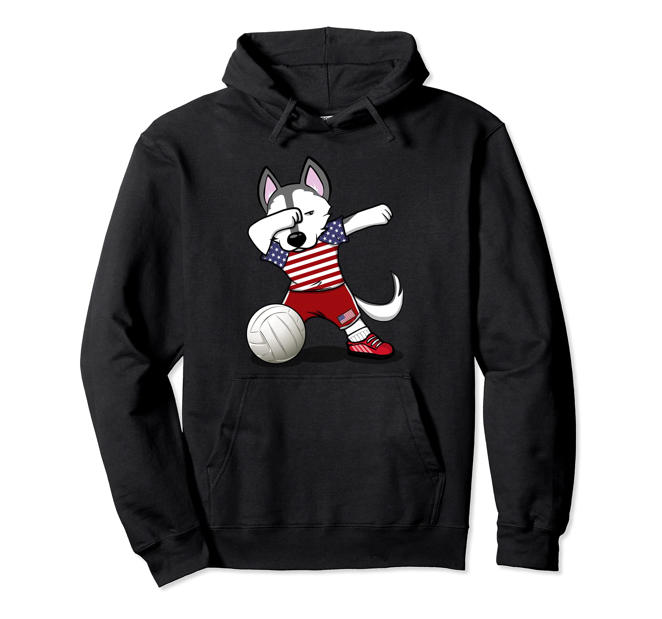 Dabbing Husky United States Volleyball Fans American Flag Pullover Hoodie