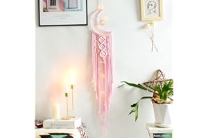 Styleonme Moon Macrame Wall Pediments, Moon Dream Catcher, Boho Room Decor, Teen Girls Room Decor, Gifts for Mom, Gifts for Women, Gifts for Girls, Moon Textiles Handmade (Pink)