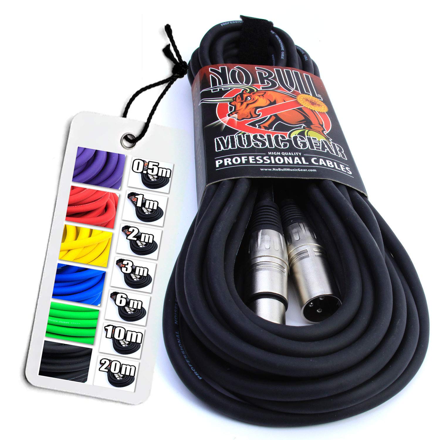No Bull Nordell Music Gear' Premium XLR Cable (Black, 10m): Achieve a Clearer Audio Signal with Balanced Male to Female Microphone Lead, plus Cable Tie