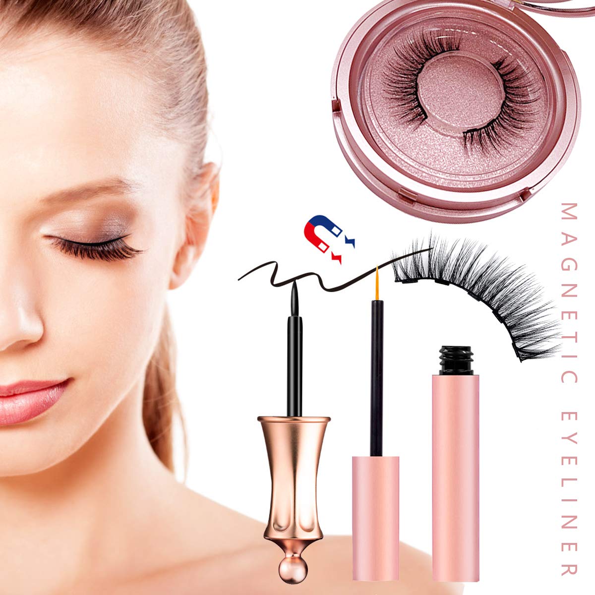 Magnetic Eyelashes Eyeliner Set, Waterproof Long Lasting Magnetic Eyeliner and Lashes Eyelashes Kit, Magnet 3D Eyelashes & 2 PCS Liquid Eyeliner with Eyelash Tweezers,Reusable Silk False Lashes set