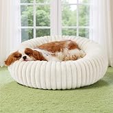 Bedsure ComfyFleece&reg; Donut Dog Bed Medium Size Dog with Washable Cover | 30x30x8in, Calming Round Pet Bed, Support Plush , with Removable Corduroy Fleece for Senior Dog,Anti Slip Bottom,Cream