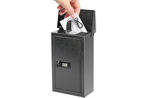 xydled Wall-Mounted Key Drop Box with Combination Lock, Metal Mailbox, Indoor&Outdoor Storage Box, Hanging Secured Postbox, for Home & Business Use, 5.5X 3.0X 9.8 inch, Black