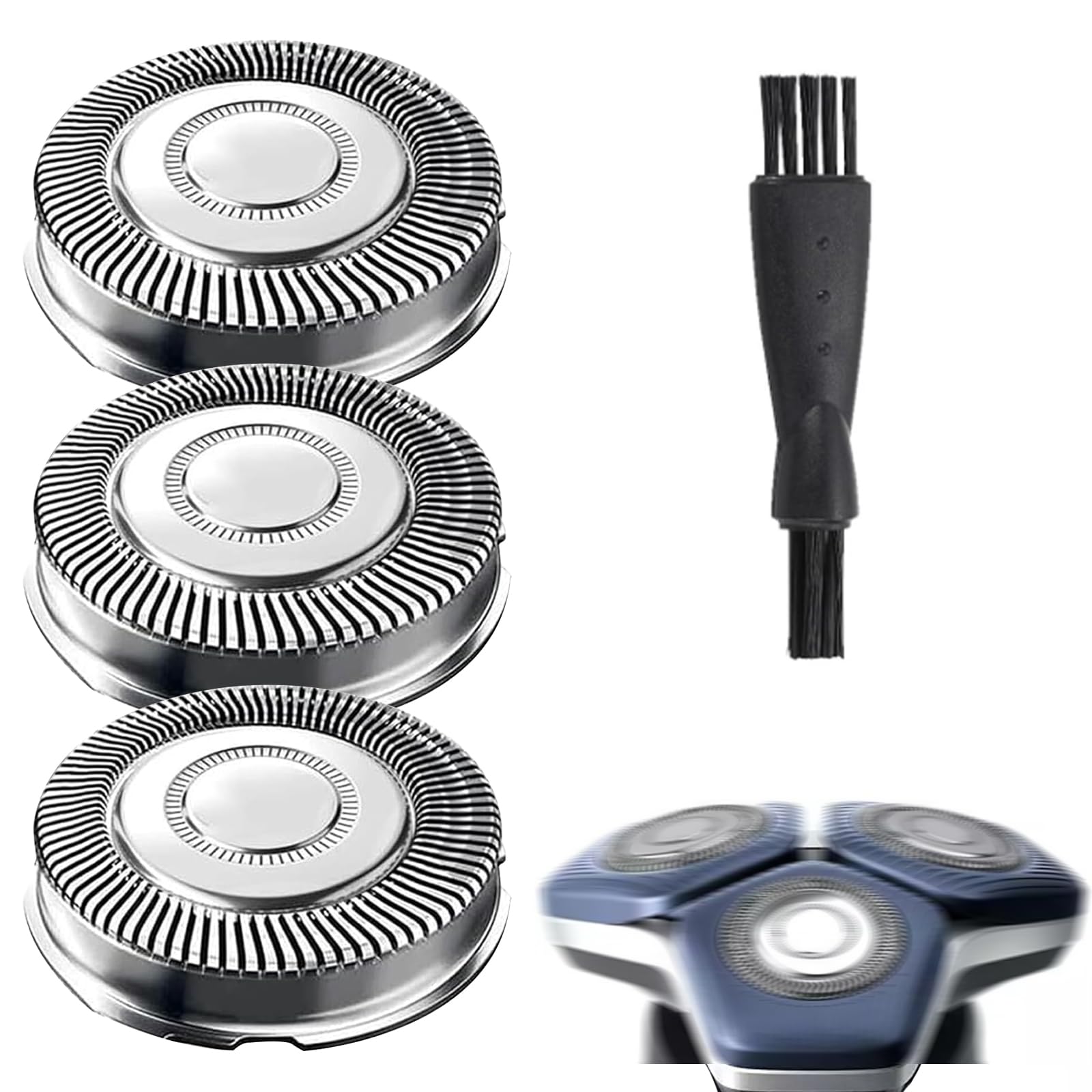 3 Pack SH71 Replacement Heads Compatible with Series 7000 Shaver Heads Replacement with Cleaning Brush, Wet Dry Shaver Accessories for Series 7000(S7xxx) Angular-Shaped S5000 S6600 & S6800