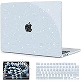 G JGOO Compatible with MacBook Air 13 inch Case 2026 2025 2024 2023 2022 M4 A3240 M3 A3113 M2 A2681, Glitter Platsic Hard Shell for MacBook Air 13.6 inch Case+Keyboard Cover+Screen Protector, Sky Blue