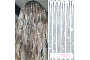 MISSUHUI Hair Tinsel Kit With Tools 48 Inch 1200 Strands Glitter Tinsel Hair Extensions Sparkling Shiny Hair Tinsel Strands Kit Heat Resistant for Women Girls 6Pcs (Silver)