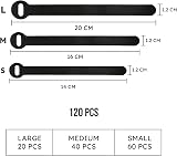 ARMIZ 120x Reusable Cable Ties Adjustable 3 Sizes Nylon Fabric 12mm x view 2