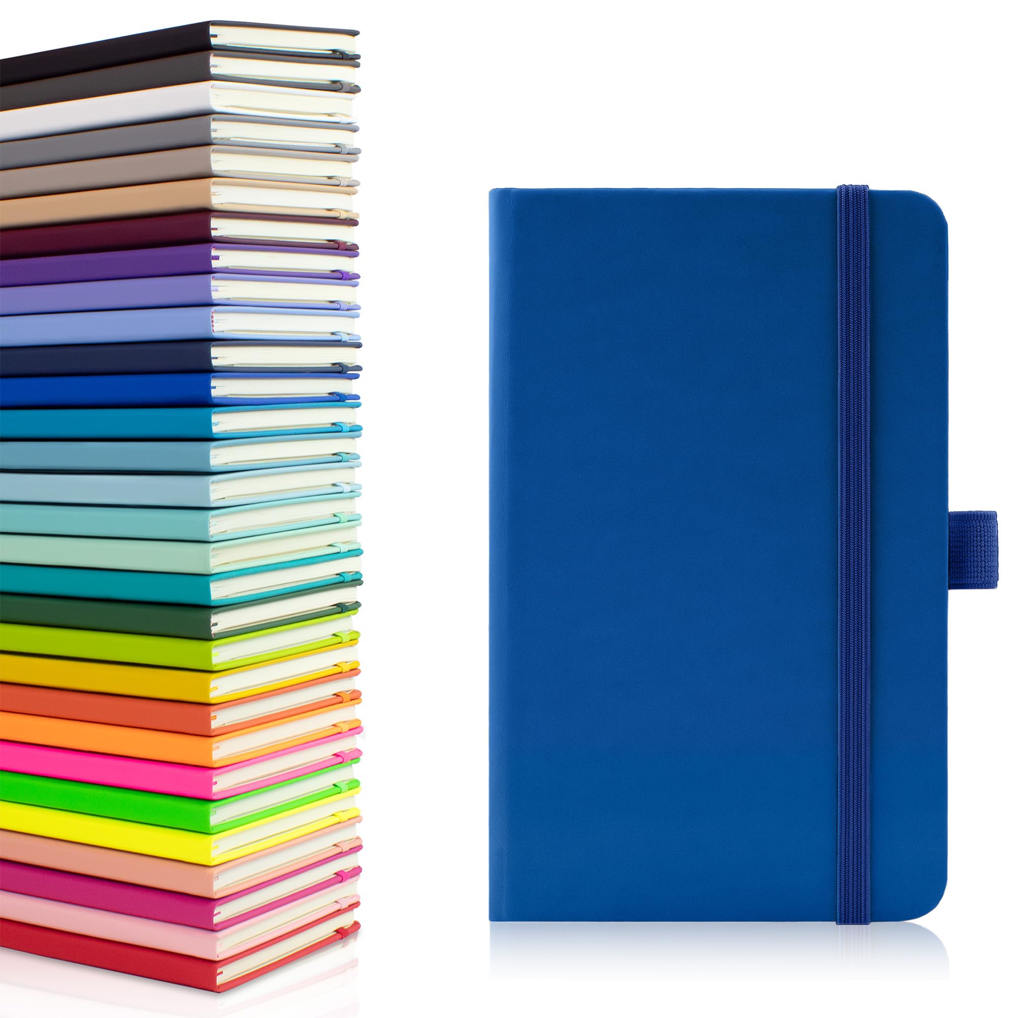 Notes London Eco A6 Notebook with Lined Pages, Pen Loop, Ribbon, Date Marks and Paper Pocket, Pocket Hardback Journal, Note, sustainably sourced paper (Blue)