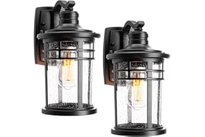 Darkaway Outdoor Porch Lights Wall Mount, Outdoor Light Fixtures Sconces Wall Lighting with Seeded Glass Waterproof Exterior Lights for Patio Yard House Hallway Doorway Garage(2 Pack, Black)