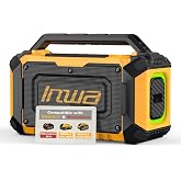 Inwa Jobsite Bluetooth Speakers Compatible with DeWalt 20V/FLEXVOLT &amp; Milwaukee M18 Battery, 60W Portable Outdoor Wireless Boombox w/Bass, RGB Lights, Loud Speaker for Worksite/Workshop/Garage(Golden)