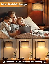 Black Tall Table Lamp with USB Port and