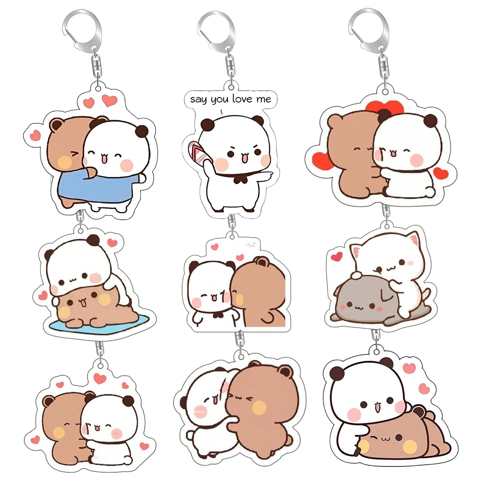 Vexilon 9 Pcs Bubu Dudu Keychain, Acrylic Anime Patterns Cute Keychain, Vivid Hued Couples Kawaii Keychain, Endearing Bag Accessories, Valentine's Day Gifts for Couples, BFFs & Anime Enthusiasts