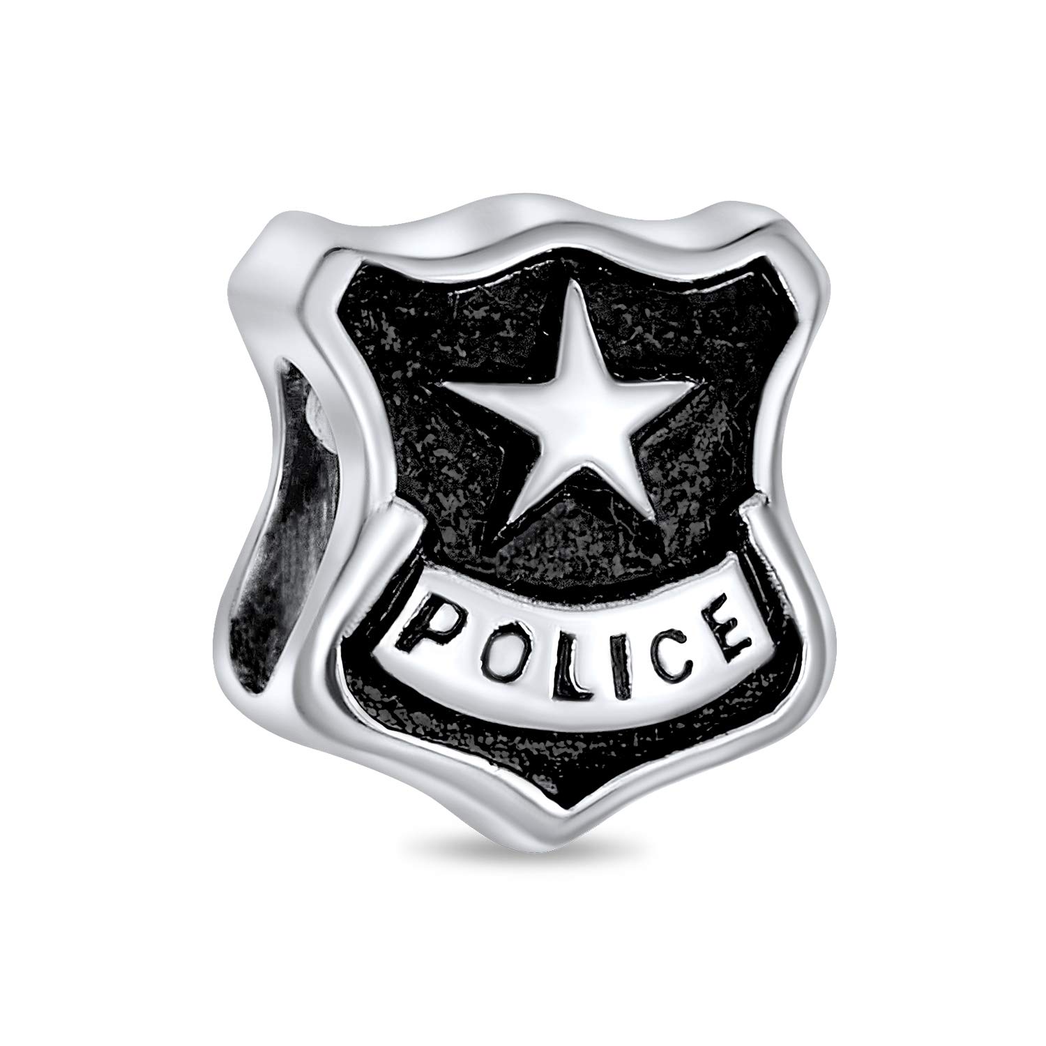Bling Jewelry Serve Protect Officer Badge Police Shield Bead Charm For Women .925 Sterling Silver Fits European Bracelet