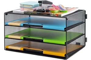 COSYAWN 3 Tier Mesh Desk Paper Tray Organizer, File Organization for Letter Document, Desktop Mail Storage Holder for Office Home School, Black
