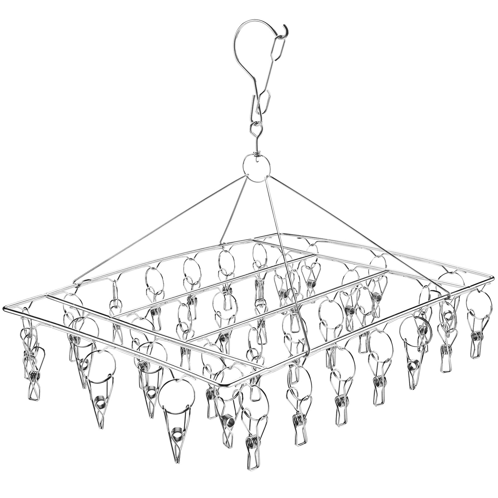 Sinnsally Folding Sock Dryer with 36 Pegs,Metal Sock Hangers with Clips,Underwear Hanger for Washing Line Accessories,Stainless Steel Clothes Sock Drying Rack,Laundry Drip Airer Hanger with Pegs