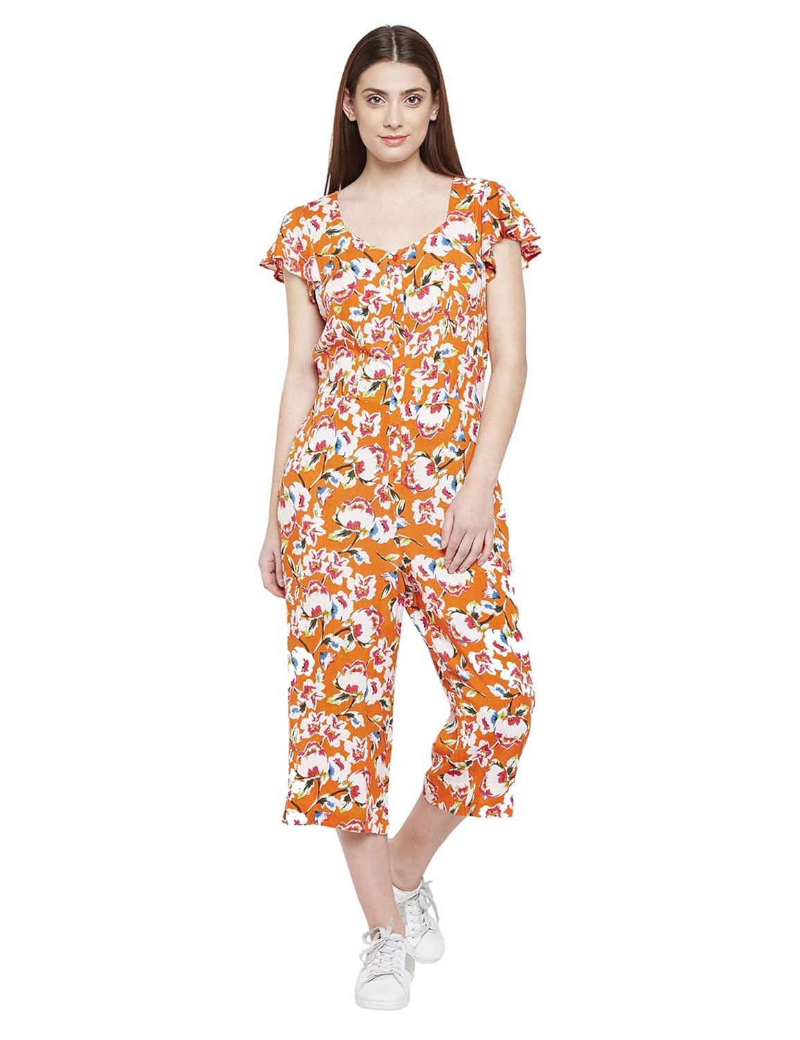 short sleeve orange jumpsuit