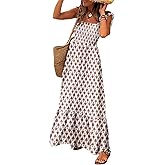 LOLONG Maxi Dress for Women Summer Boho Spaghetti Strap Square Neck Ruffle Beach Sun Dress