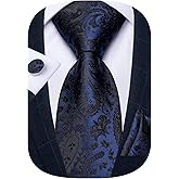 DiBanGu Mens Paisley Tie Sets Silk Jacquard Woven Floral Necktie and Pocket Square Cufflinks Wedding Business Party