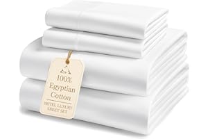 100% Egyptian Cotton Bed Sheets - 1000 Thread Count 4-Piece White King Sheets Set, Long Staple Cotton Bedding Sheets, Sateen 