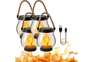 ZENKLET Kaliqo Solar Lantern Outdoor Lights, Kaliqo Solar Lantern, Flickering Flame SolarLantern Waterproof Light, Hemp Rope Hanging Solars Lanterns (4Pcs)
