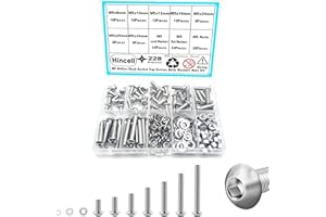 M5 Screw Kit,Hincell 228pcs M5 Button Head Socket Cap Screws Bolts Washers Nuts Kit,304 Stainless Steel(M5 x 8mm /10mm /12mm /16mm /20mm /25mm /30mm)