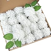 DuHouse Artificial Wedding Dahlia Flowers 25pcs Fake Foam Roses with Stem for Wedding Bouquets Centerpieces Arrangements Decoration(White)