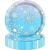 Jajajuegos 24Pcs 7" Christmas Themed Paper Plates Snowflakes Celebrate Party Tableware Snowflakes Round Disposable Dessert Paper Plates Set blue Christmas Theme Festival Party Supplies