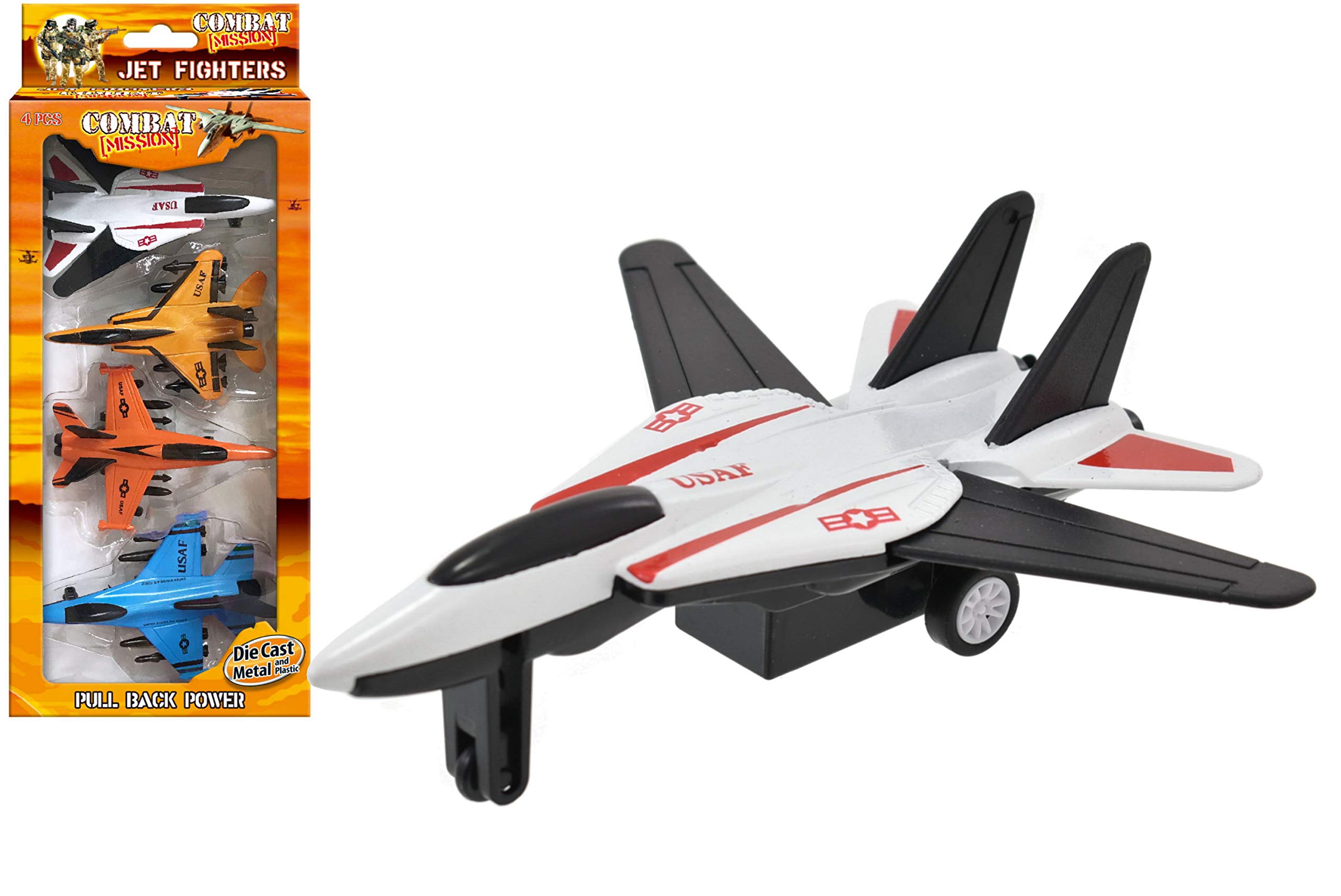KandyToys 4 Pack Die Cast Pull Back Airplanes - Kids Model Aeroplanes in Box