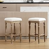 DM Furniture Counter Height Bar Stools Set of 2 Backless Wooden Counter Stools with Nailhead Trim Seat 26" Height Bar Stools 