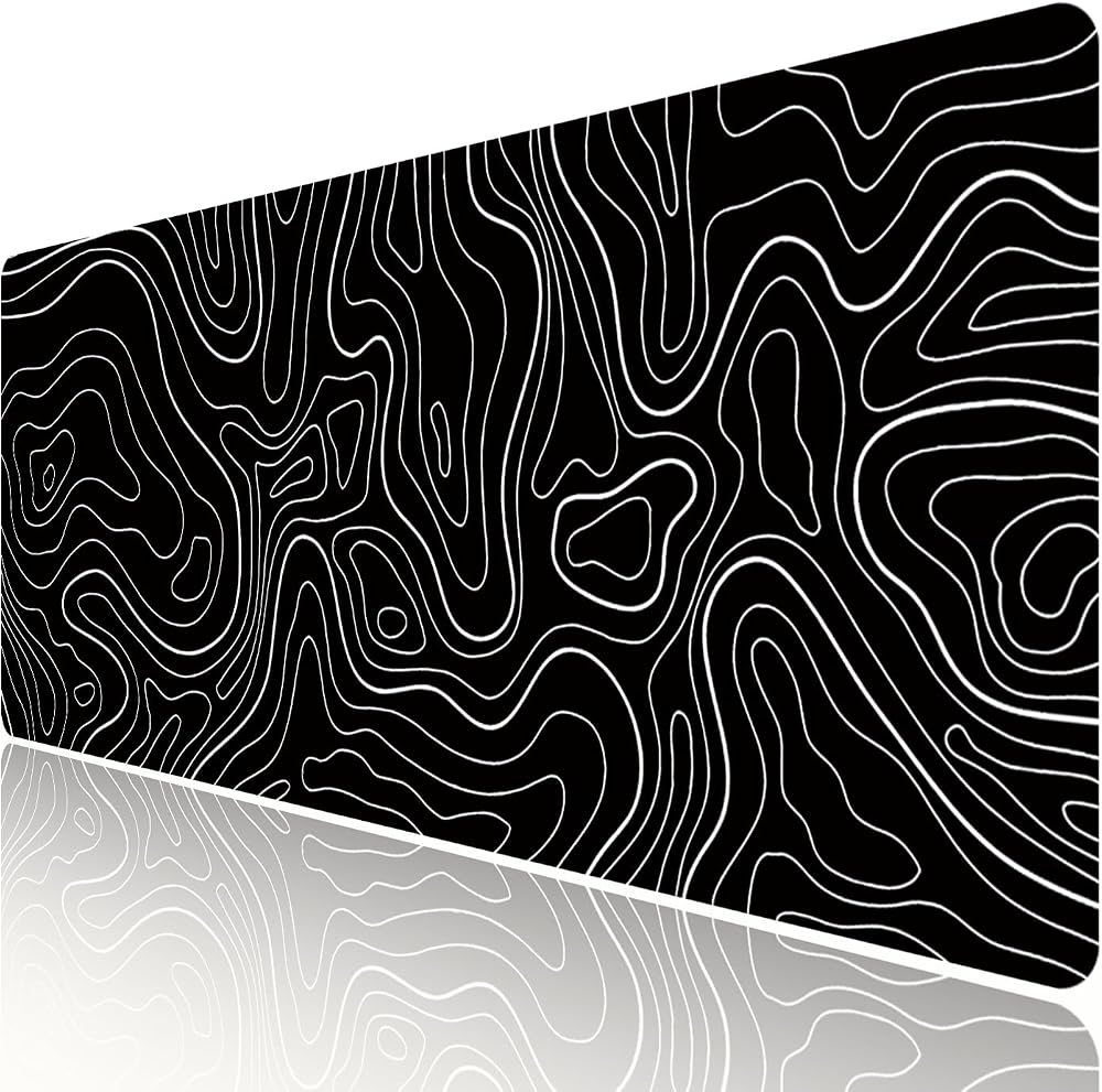 HGWALP Large Gaming TOPO Mouse Pad Black and White Topographic 31.5 x 11.8