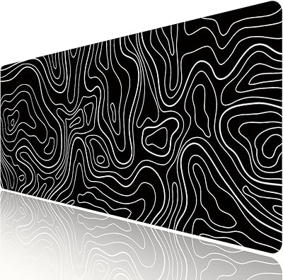 HGWALP Large Gaming TOPO Mouse Pad Black and White Topographic 31.5 x 11.8