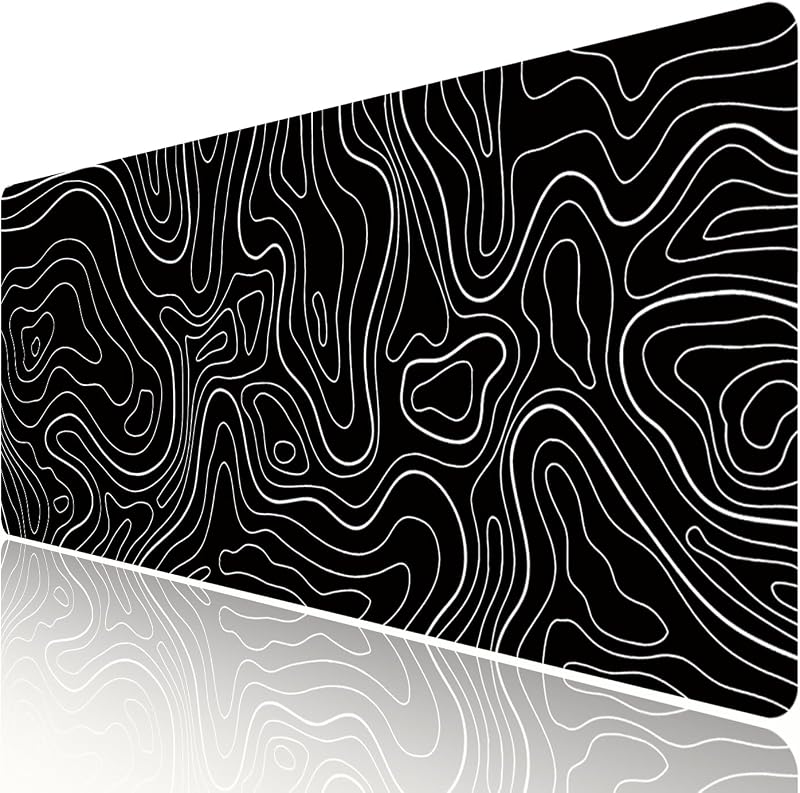 HGWALP Large Gaming TOPO Mouse Pad Black and White Topographic 31.5 x 11.8