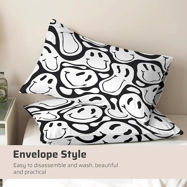WATBRO KID’S DUVET COVER KING SIZE, RETRO HIPPIE BEDDDING SET, 3PCS SOFT MICROFIBER BEDDING SET WITH ZIPPER CLOSURE&CORNER TIES, GIRL BEDDING WITH PILLOWCASE – BLACK AND WHITE, KING